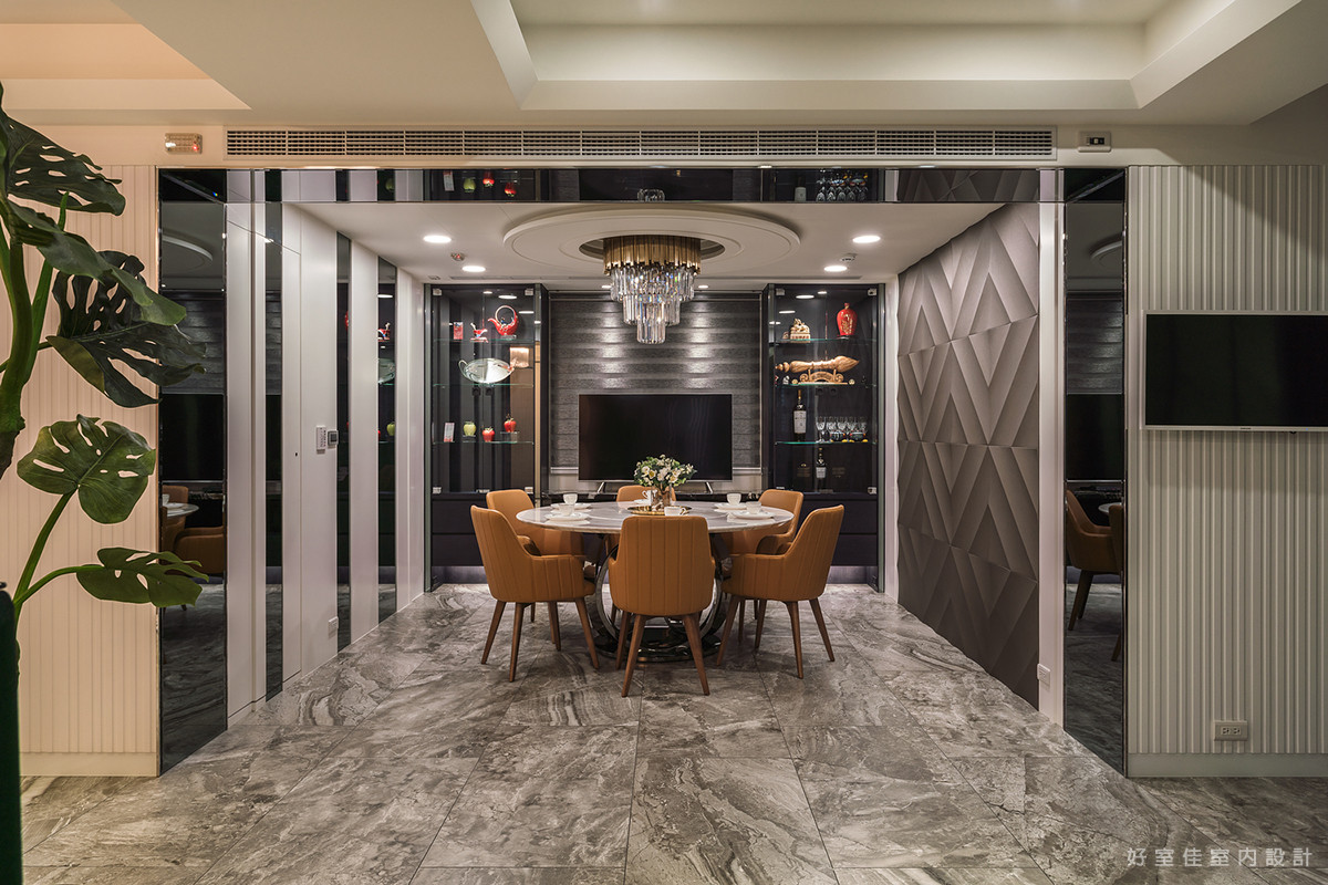 餐廳鋪設大片石紋磚